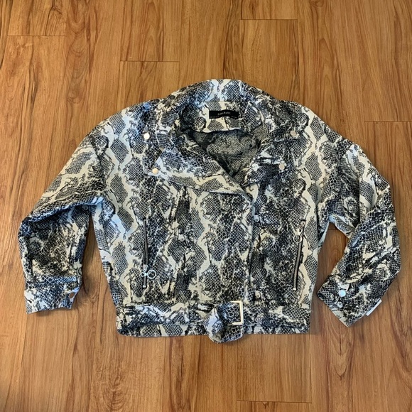 Zara Basic Jacquard Snakeskin Biker Moto Jacket - Picture 7 of 12